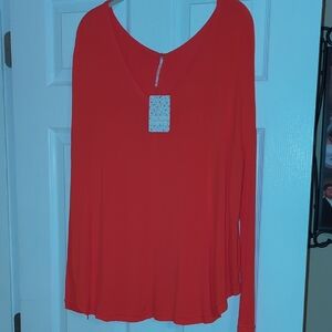 Free People Red Orange V-Neck Top